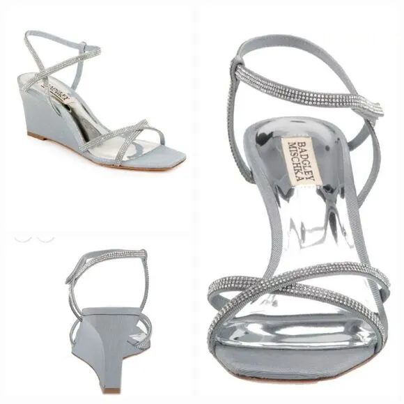 Badgley Mischka women's Reagan Embellished Wedge Sandals In Whisper Blue size 6