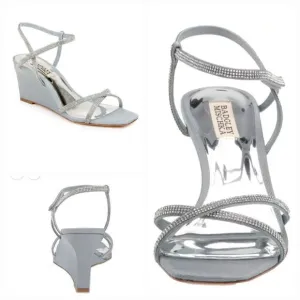 Badgley Mischka women's Reagan Embellished Wedge Sandals In Whisper Blue size 6