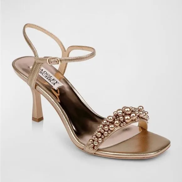 Badgley Mischka Caitlyn Pearly Ankle-Strap Sandals, Bronze, Size 7.5, $235‎