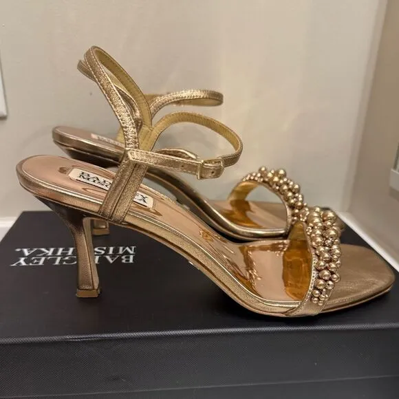 Badgley Mischka Caitlyn Pearly Ankle-Strap Sandals, Bronze, Size 7.5, $235‎