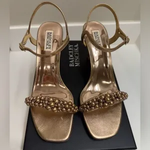 Badgley Mischka Caitlyn Pearly Ankle-Strap Sandals, Bronze, Size 7.5, $235‎