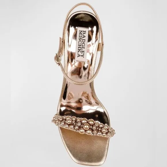 Badgley Mischka Caitlyn Pearly Ankle-Strap Sandals, Bronze, Size 7.5, $235‎