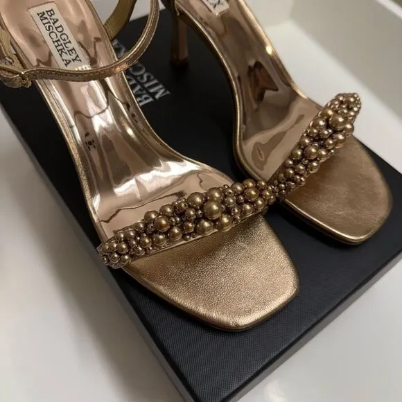 Badgley Mischka Caitlyn Pearly Ankle-Strap Sandals, Bronze, Size 7.5, $235‎