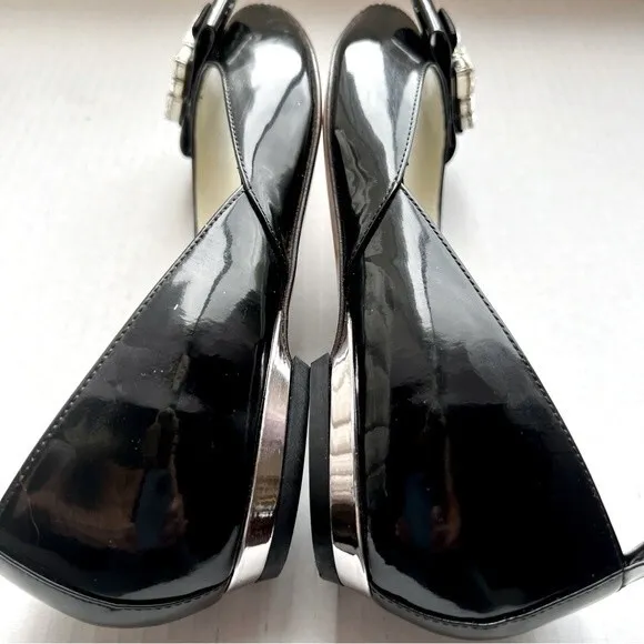 Baldinini Trend Black Patent Leather Jeweled Flats w/ Peep Toe Women EU 35 US 5