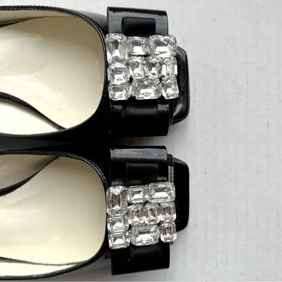 Baldinini Trend Black Patent Leather Jeweled Flats w/ Peep Toe Women EU 35 US 5