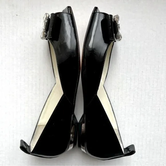 Baldinini Trend Black Patent Leather Jeweled Flats w/ Peep Toe Women EU 35 US 5