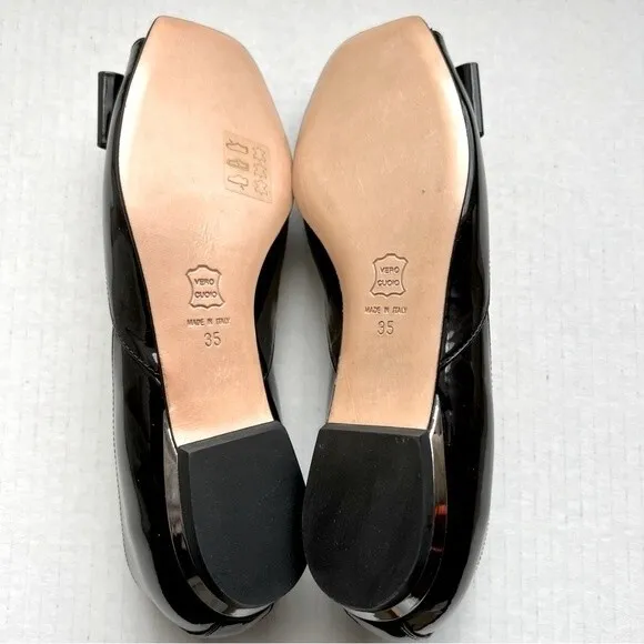 Baldinini Trend Black Patent Leather Jeweled Flats w/ Peep Toe Women EU 35 US 5