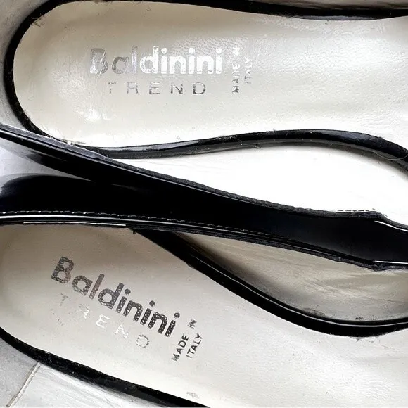 Baldinini Trend Black Patent Leather Jeweled Flats w/ Peep Toe Women EU 35 US 5