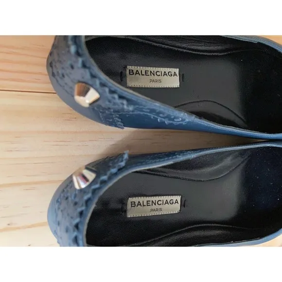 Balenciaga Arena Silver Stud Royal Navy Blue Flats EU Size 38