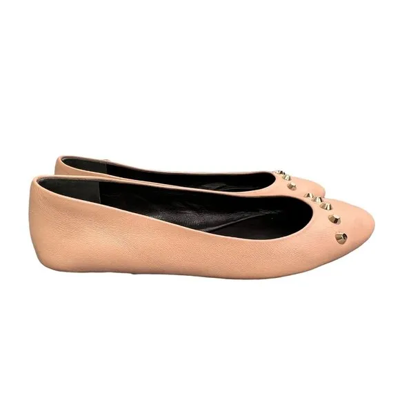 Balenciaga Leather Ballet Flat Studded size 38 US 8 Blush Pink Tan Gold Studs