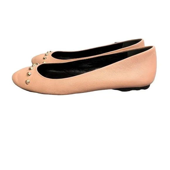 Balenciaga Leather Ballet Flat Studded size 38 US 8 Blush Pink Tan Gold Studs