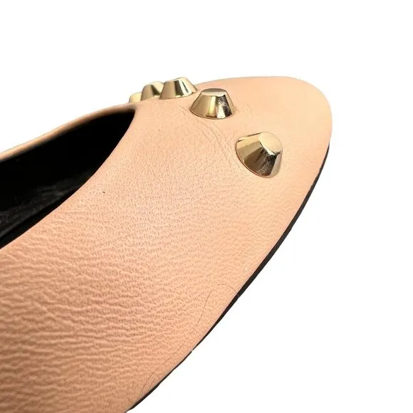 Balenciaga Leather Ballet Flat Studded size 38 US 8 Blush Pink Tan Gold Studs