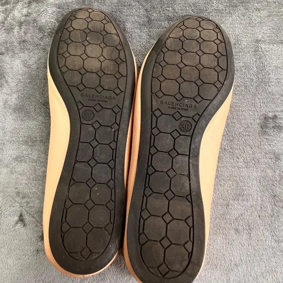 Balenciaga Leather Ballet Flat Studded size 38 US 8 Blush Pink Tan Gold Studs