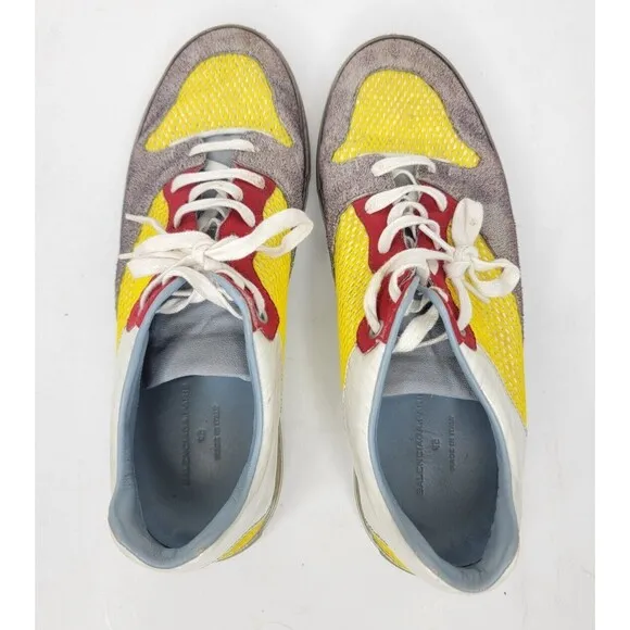 Balenciaga Low Top Contrast Panel Trainers Sneakers Yellow, Sz 42, Made In Italy