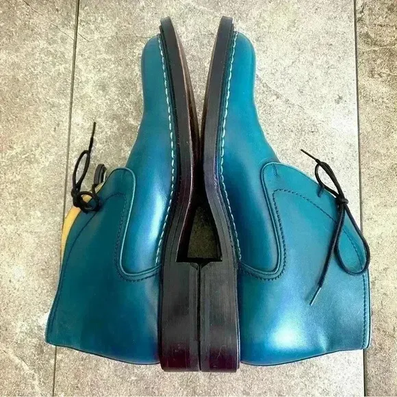 Bally Beliano Vintage Blue Turquoise Lace Up Leather Chelsea Boots Sz US 7.5 D