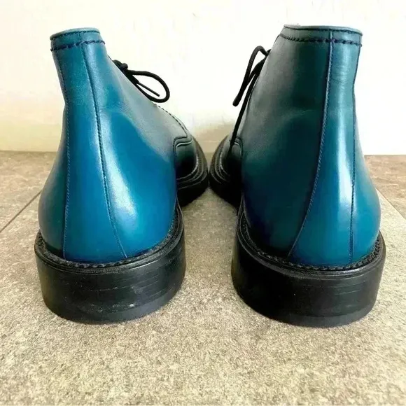 Bally Beliano Vintage Blue Turquoise Lace Up Leather Chelsea Boots Sz US 7.5 D