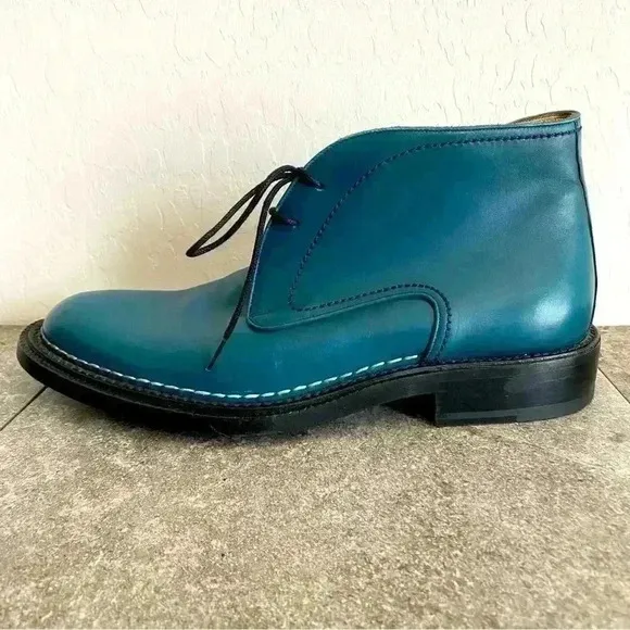 Bally Beliano Vintage Blue Turquoise Lace Up Leather Chelsea Boots Sz US 7.5 D
