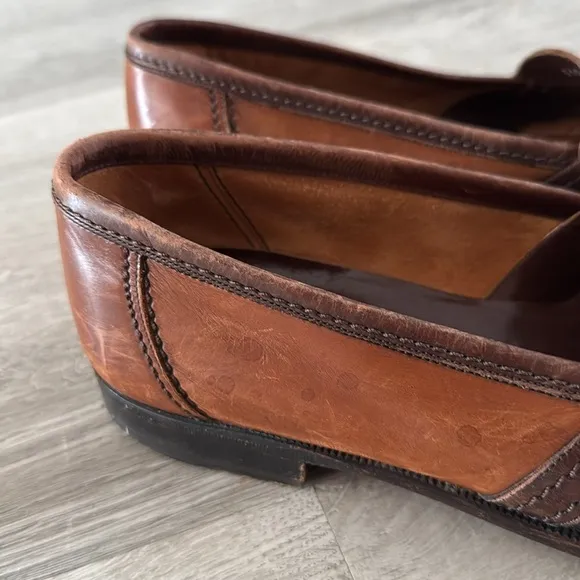 Bally Brown Leather Loafers Dress Shoes Mens US Size 8.5 D Woven Made In Italy