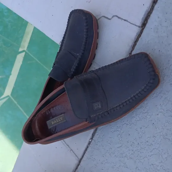 Bally Fast Net Suede Logo Black &amp; Brown leather loafers driving moccasins 11