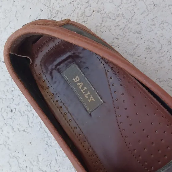 Bally Fast Net Suede Logo Black &amp; Brown leather loafers driving moccasins 11