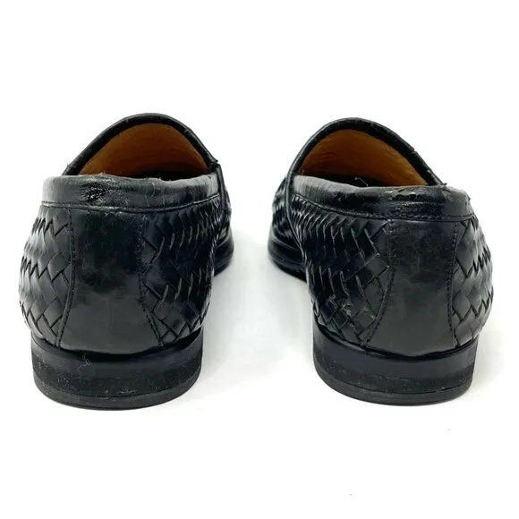 Bally Switzerland Black Woven Leather Slip On Loafers Size 7