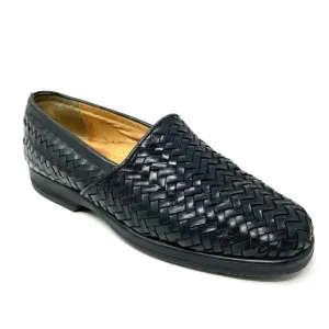 Bally Switzerland Black Woven Leather Slip On Loafers Size 7