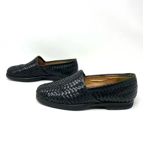 Bally Switzerland Black Woven Leather Slip On Loafers Size 7
