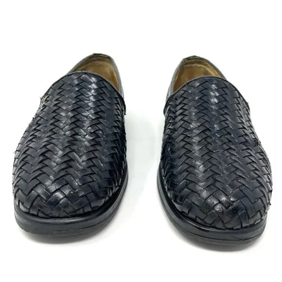 Bally Switzerland Black Woven Leather Slip On Loafers Size 7