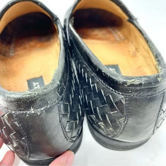 Bally Switzerland Black Woven Leather Slip On Loafers Size 7