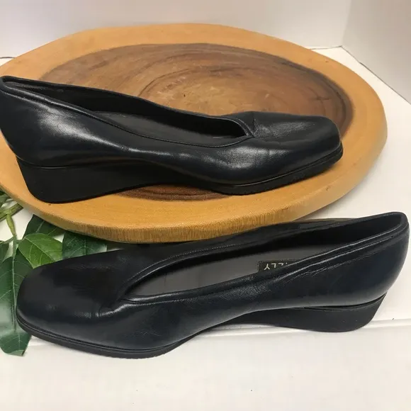 Bally Tignale Navy Blue Butter Soft Leather Wedge