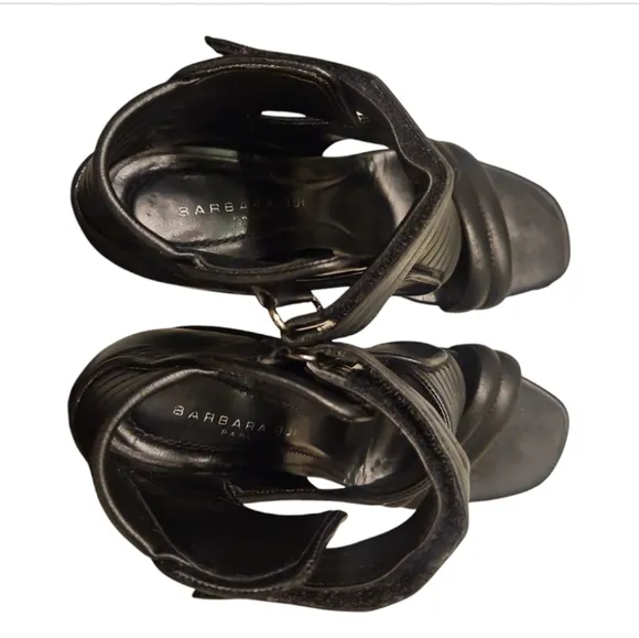 BARBARA BUI | Black Leather Strap Sandals in Size EU 39 / US 9