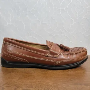Bass Mens Arnold Dress Shoes 9 Brown Woven Leather Tassels Slip On Loafers