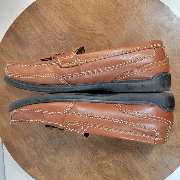 Bass Mens Arnold Dress Shoes 9 Brown Woven Leather Tassels Slip On Loafers