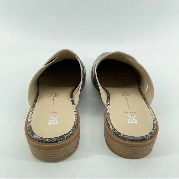 BC Assertive Women’s Snakeskin Vegan Leather Slip On Low Heel Mules Size 9.5