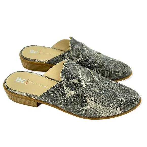 BC Assertive Women’s Snakeskin Vegan Leather Slip On Low Heel Mules Size 9.5