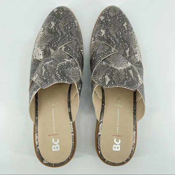 BC Assertive Women’s Snakeskin Vegan Leather Slip On Low Heel Mules Size 9.5