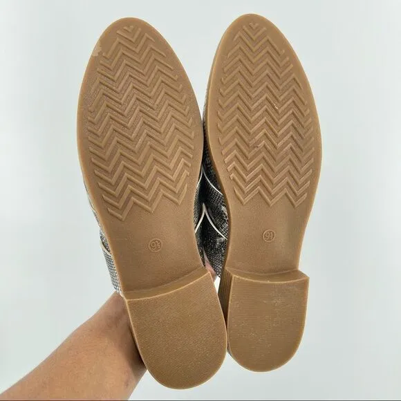 BC Assertive Women’s Snakeskin Vegan Leather Slip On Low Heel Mules Size 9.5