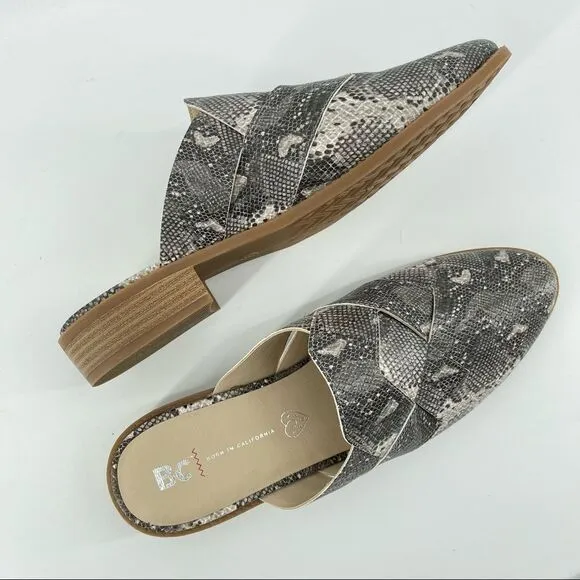 BC Assertive Women’s Snakeskin Vegan Leather Slip On Low Heel Mules Size 9.5