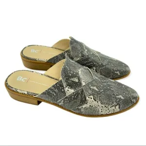 BC Assertive Women’s Snakeskin Vegan Leather Slip On Low Heel Mules Size 9.5