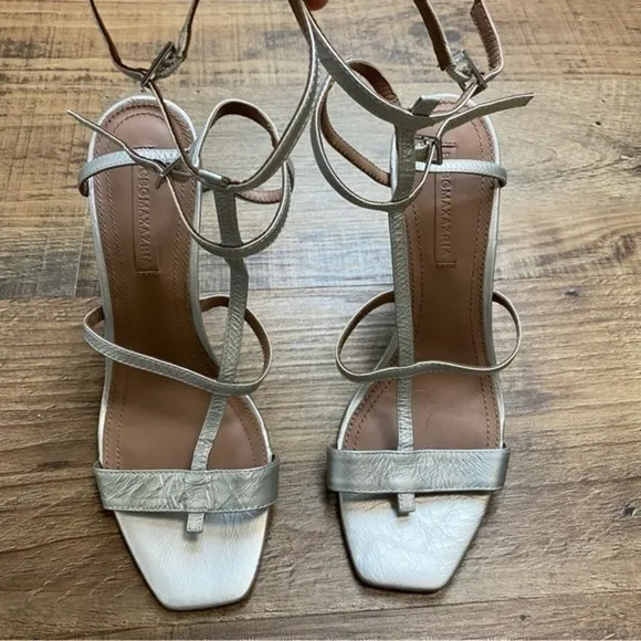 BCBGMAXAZRIA | Dull Silver Dual-Buckle Iliana Talisman Leather Sandals size 8.5