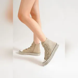Beast Fashion Multi-Buckle Straps Studded Khaki  Platform Sneakers