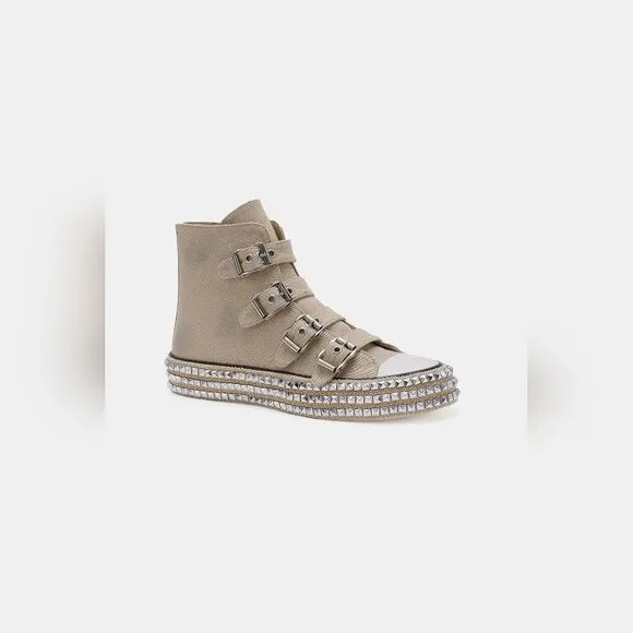 Beast Fashion Multi-Buckle Straps Studded Khaki  Platform Sneakers