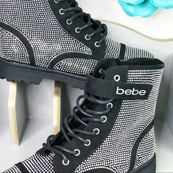 Bebe Black Dayani rhinestone combat Chelsea boots