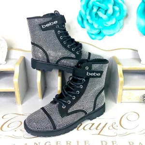 Bebe Black Dayani rhinestone combat Chelsea boots