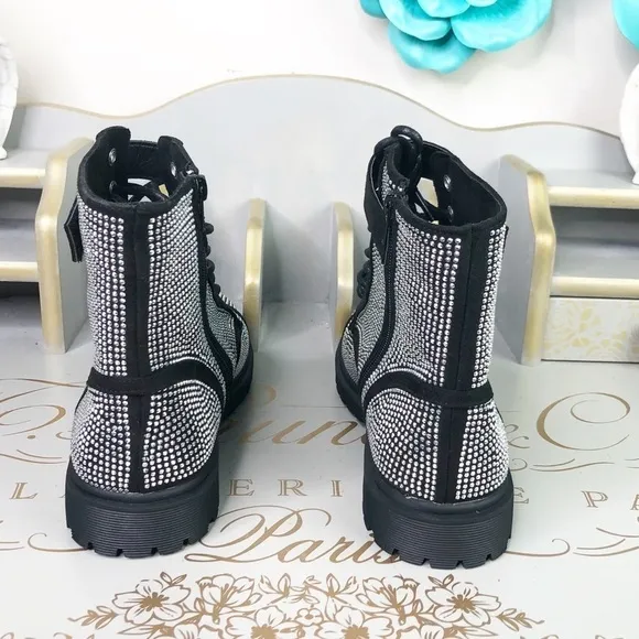 Bebe Black Dayani rhinestone combat Chelsea boots