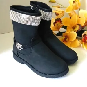BEBE BLACK RHINESTONES MOTO BOOTIES COMBAT BOOTS SIZE GIRLS 3 NWT