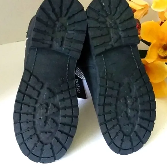 BEBE BLACK RHINESTONES MOTO BOOTIES COMBAT BOOTS SIZE GIRLS 3 NWT