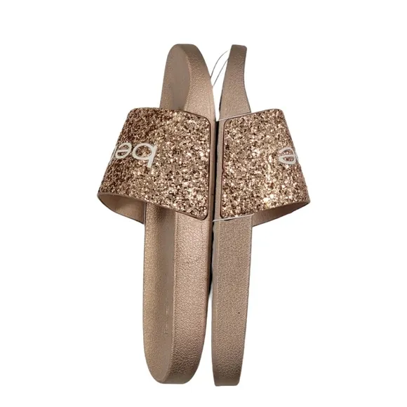BEBE Fraida Slip on sandals Rose Gold with glitter front Size 8