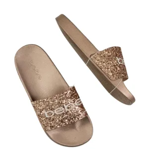 BEBE Fraida Slip on sandals Rose Gold with glitter front Size 8