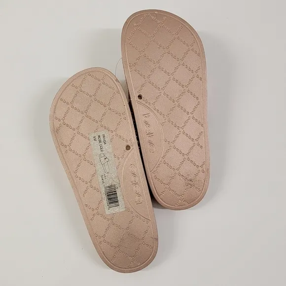 BEBE Fraida Slip on sandals Rose Gold with glitter front Size 8
